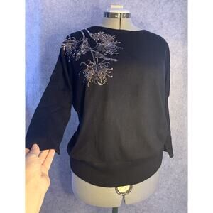 Alfani Sequin Embellished Black Dolman Sleeve Sweater, Women’s Petite Large